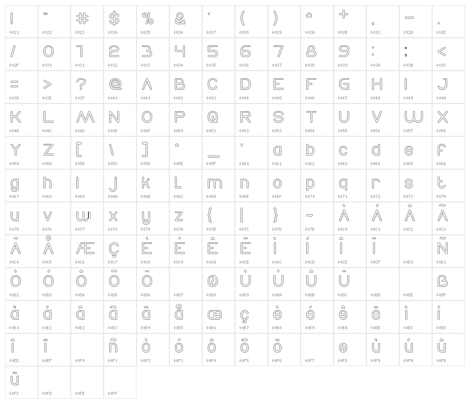 Times New Romance-Hollow Character Map