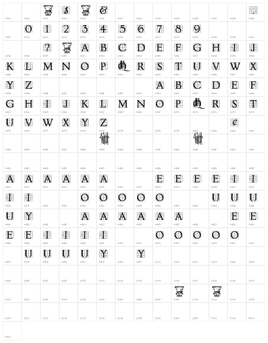 Timesnow Character Map