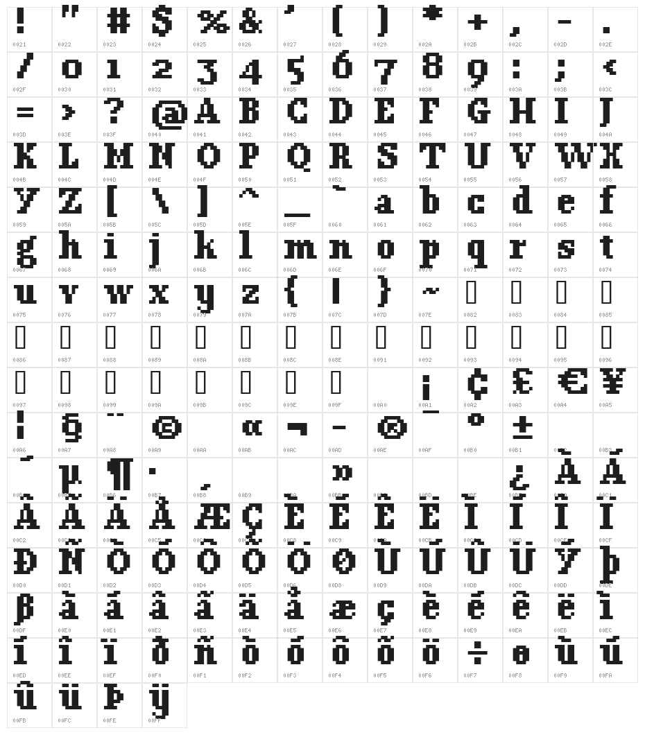 TimetwistEight Bold Character Map