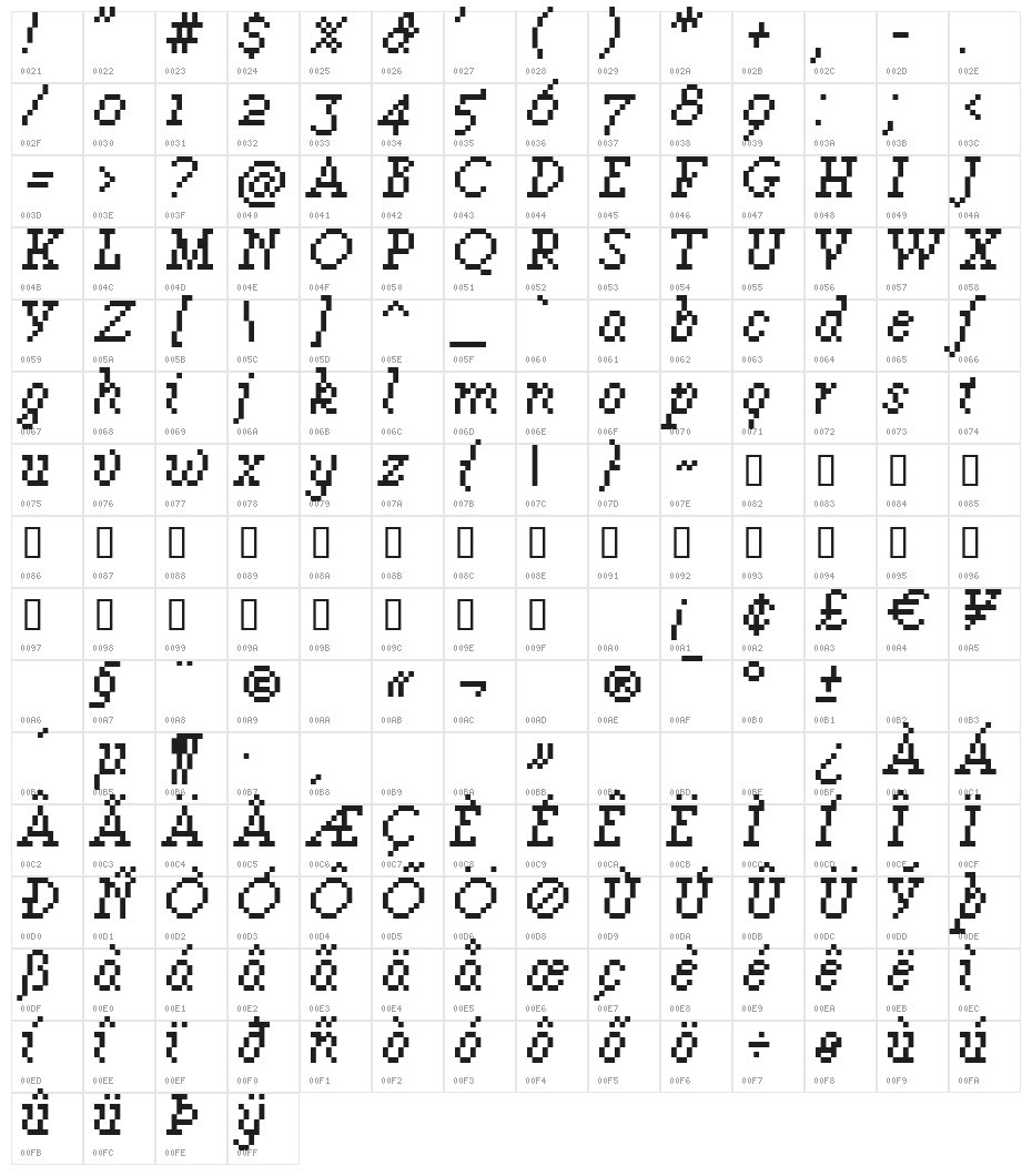 TimetwistEight Italic Character Map