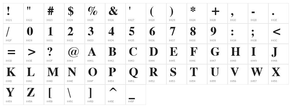 Timok Bold Character Map