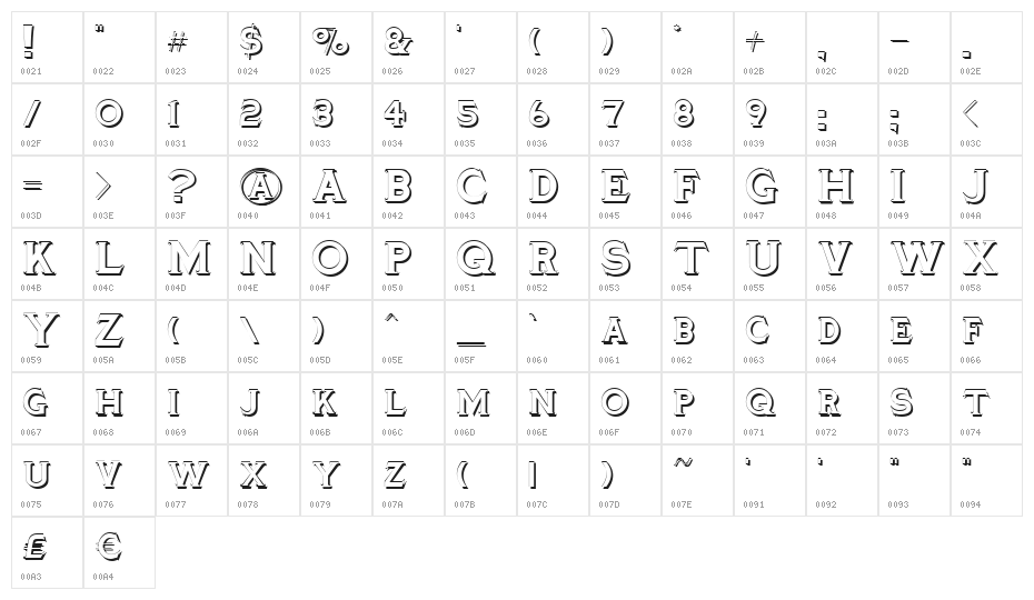 TinplateTitlingShadowed Character Map