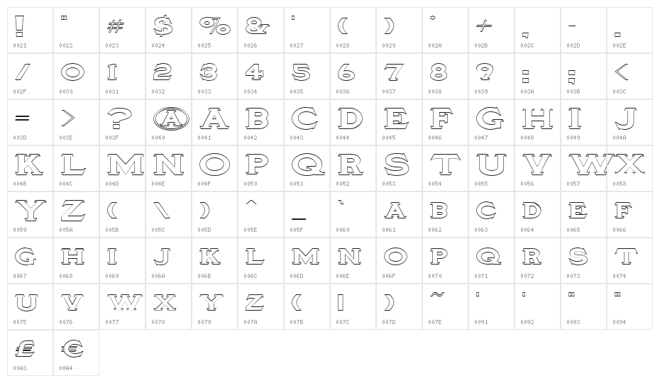 TinplateTitlingWide Character Map
