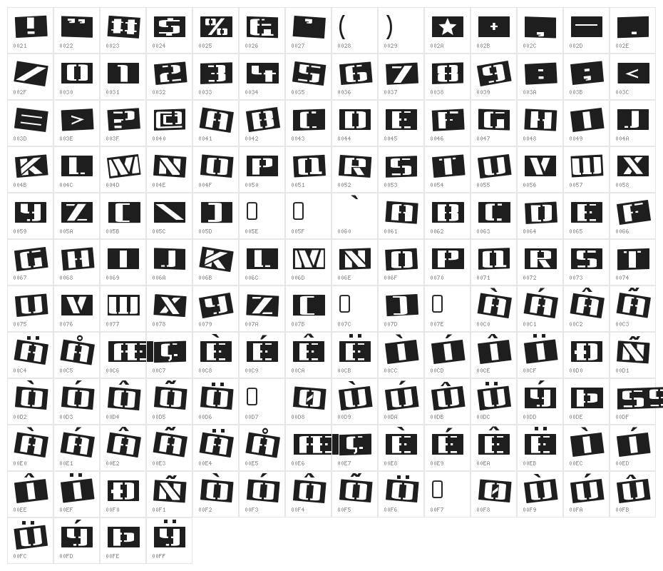 Tinsnips-Regular Character Map