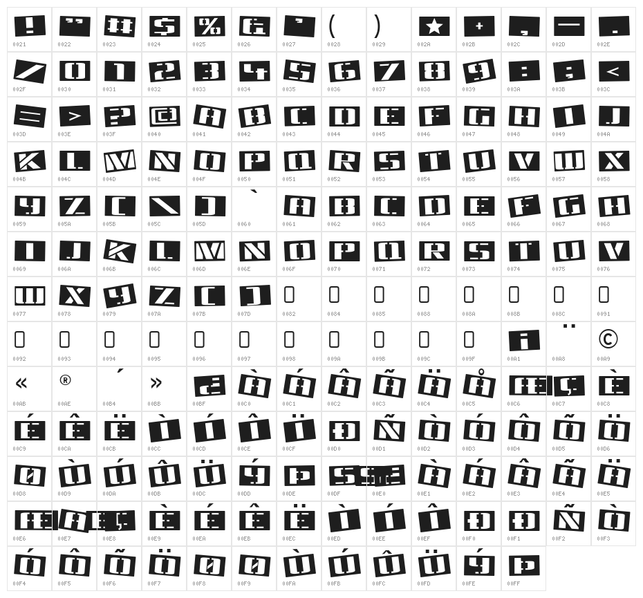 Tinsnips-Regular Character Map