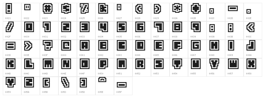 Tiny Box CollageBitA12 Character Map