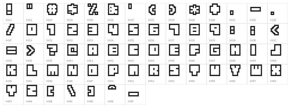 Tiny BoxBitA10 Character Map