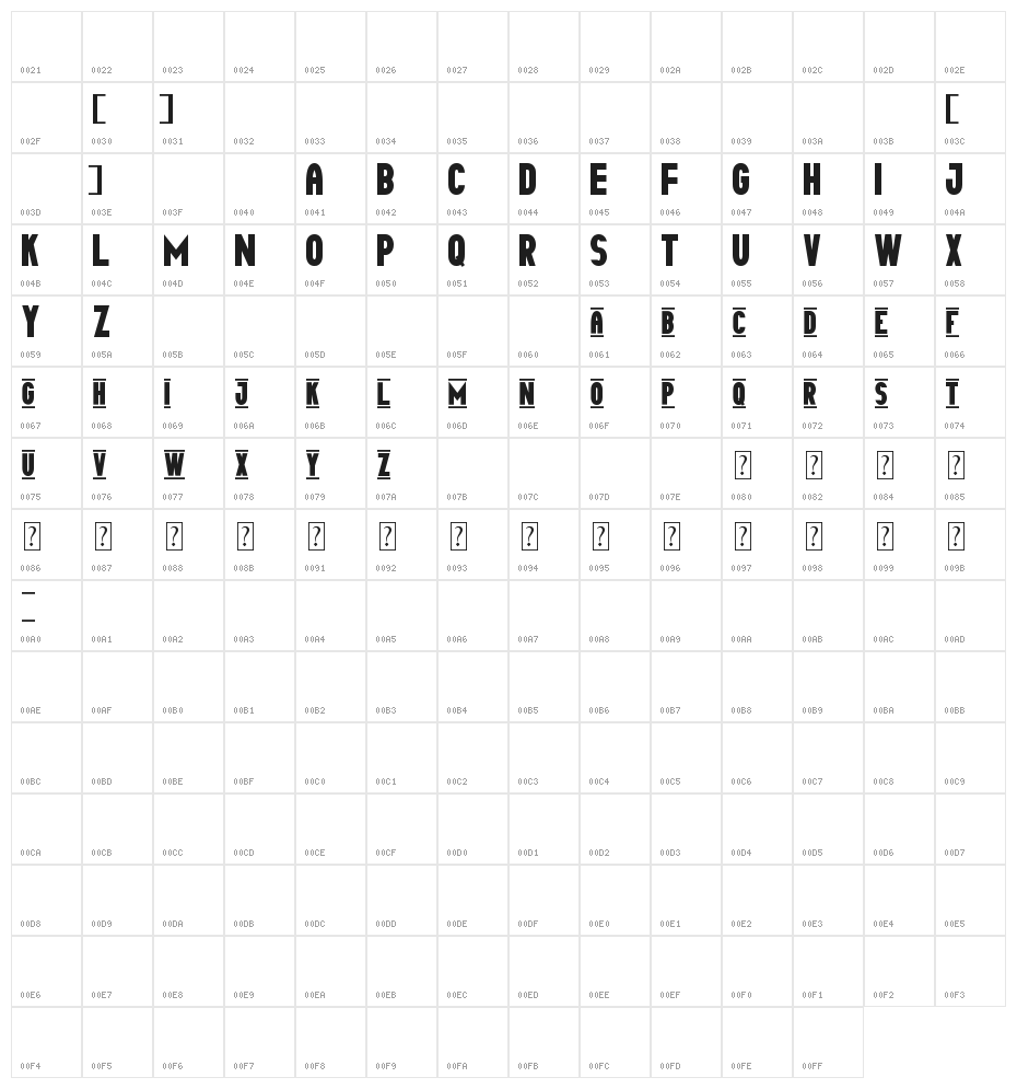 Tipo Capital1 St Character Map