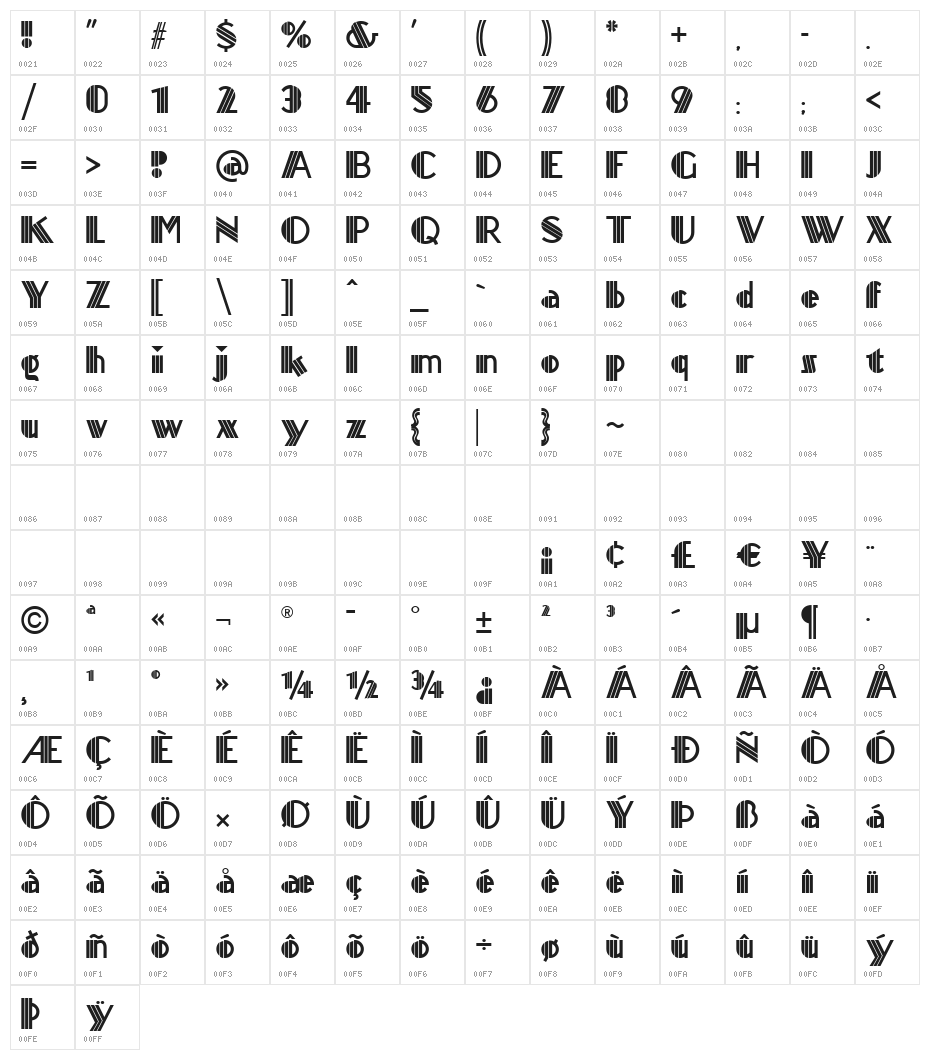 Titanick Display NF Character Map