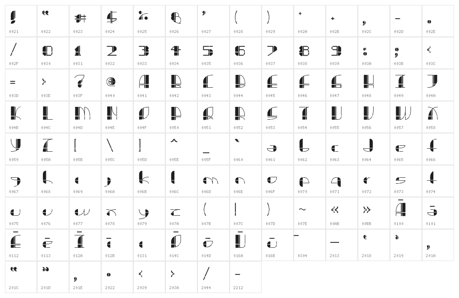 Title 20 Regular Character Map