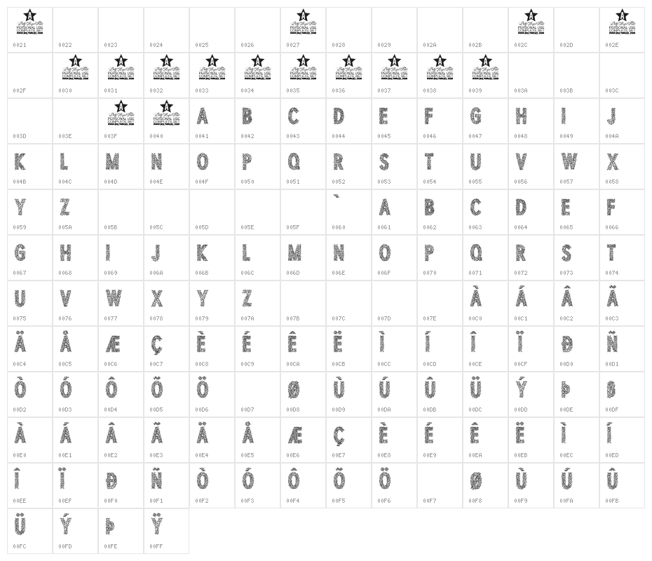 TOCANDIRA PERSONAL USE Bold Character Map