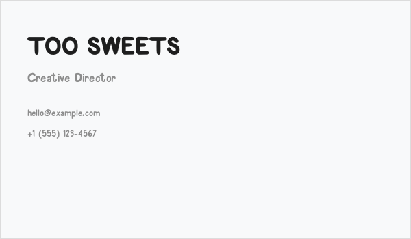 TOO SWEETS Business Card