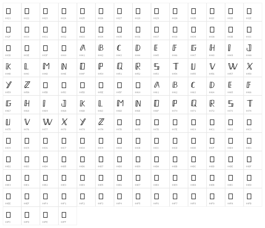 TOOPEN Character Map