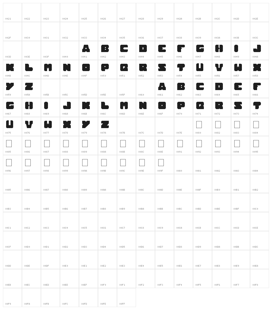 TOTAL HAMMER Character Map