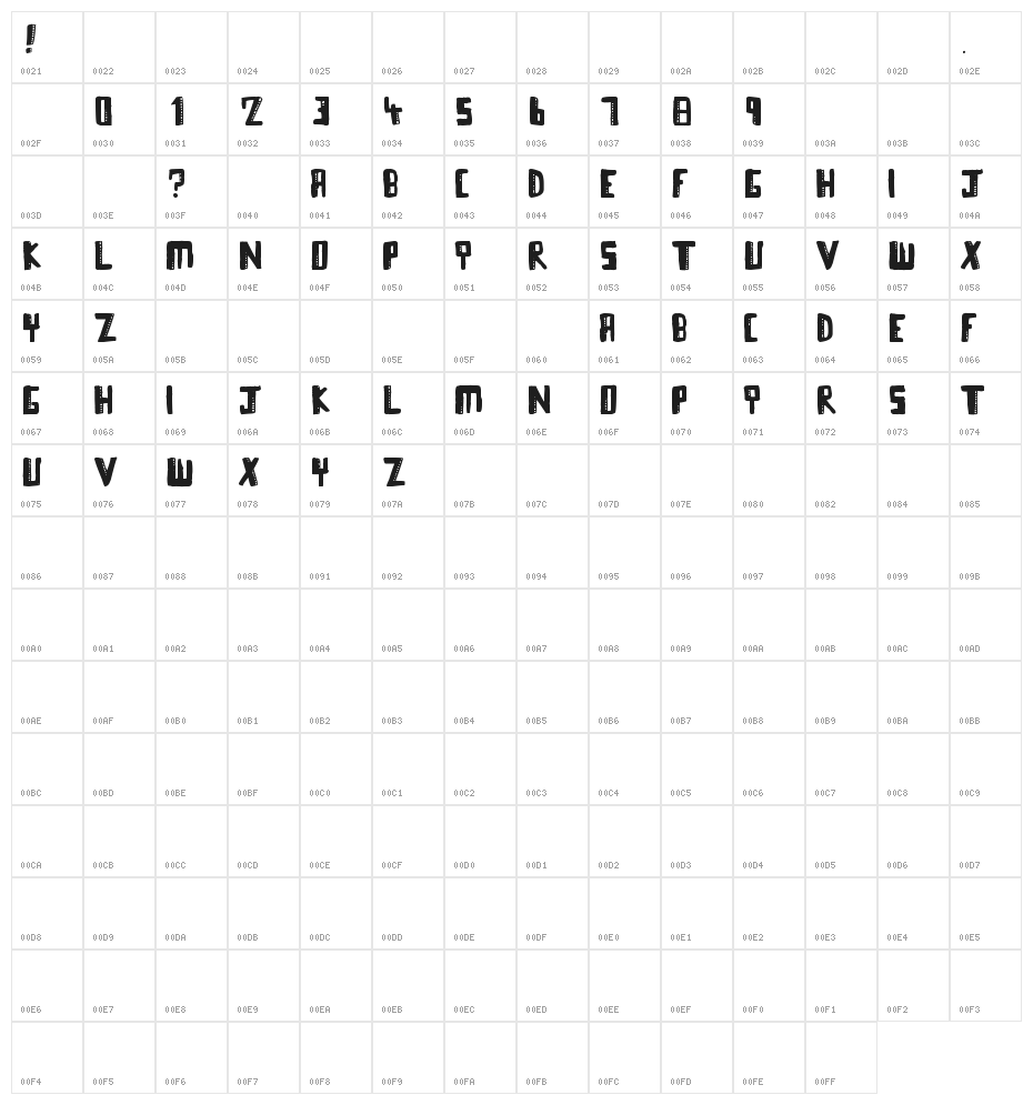 TOWERBLOCKS Character Map