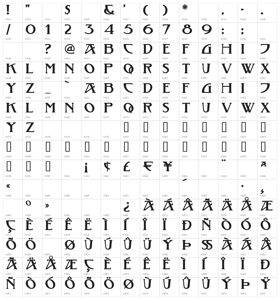 TobaccoRoadNF Character Map