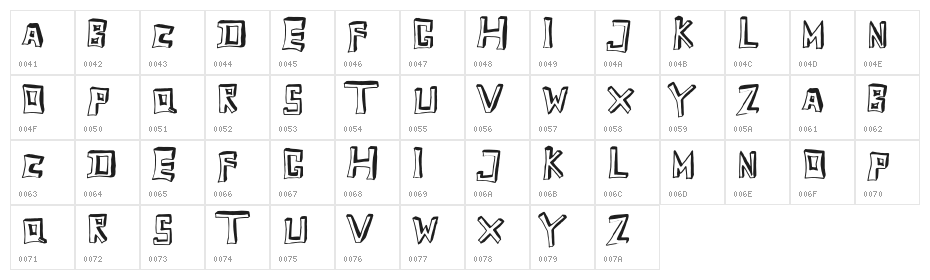 TobyFont-Emptyreduced Character Map