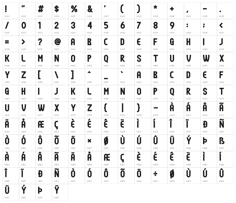Todays-Bold Character Map