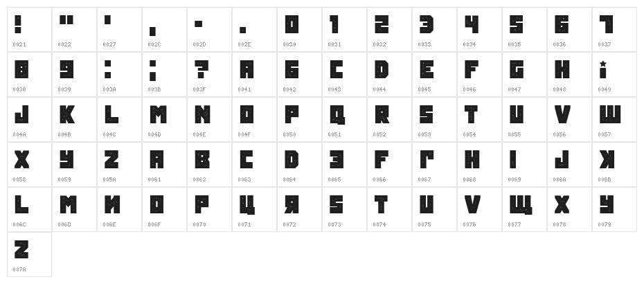 Tokarev Grunged Regular Character Map