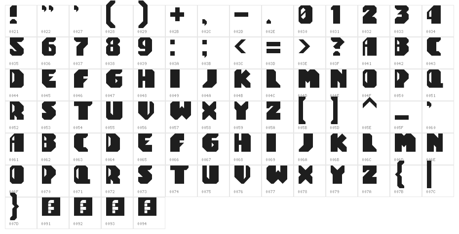 Tomatron Regular Character Map