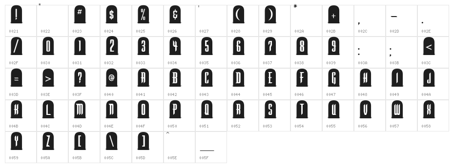 Tombstone Regular Character Map