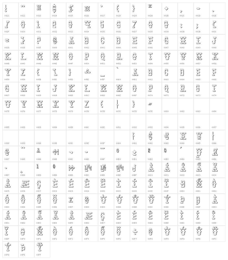 Tombstone Shadow Character Map