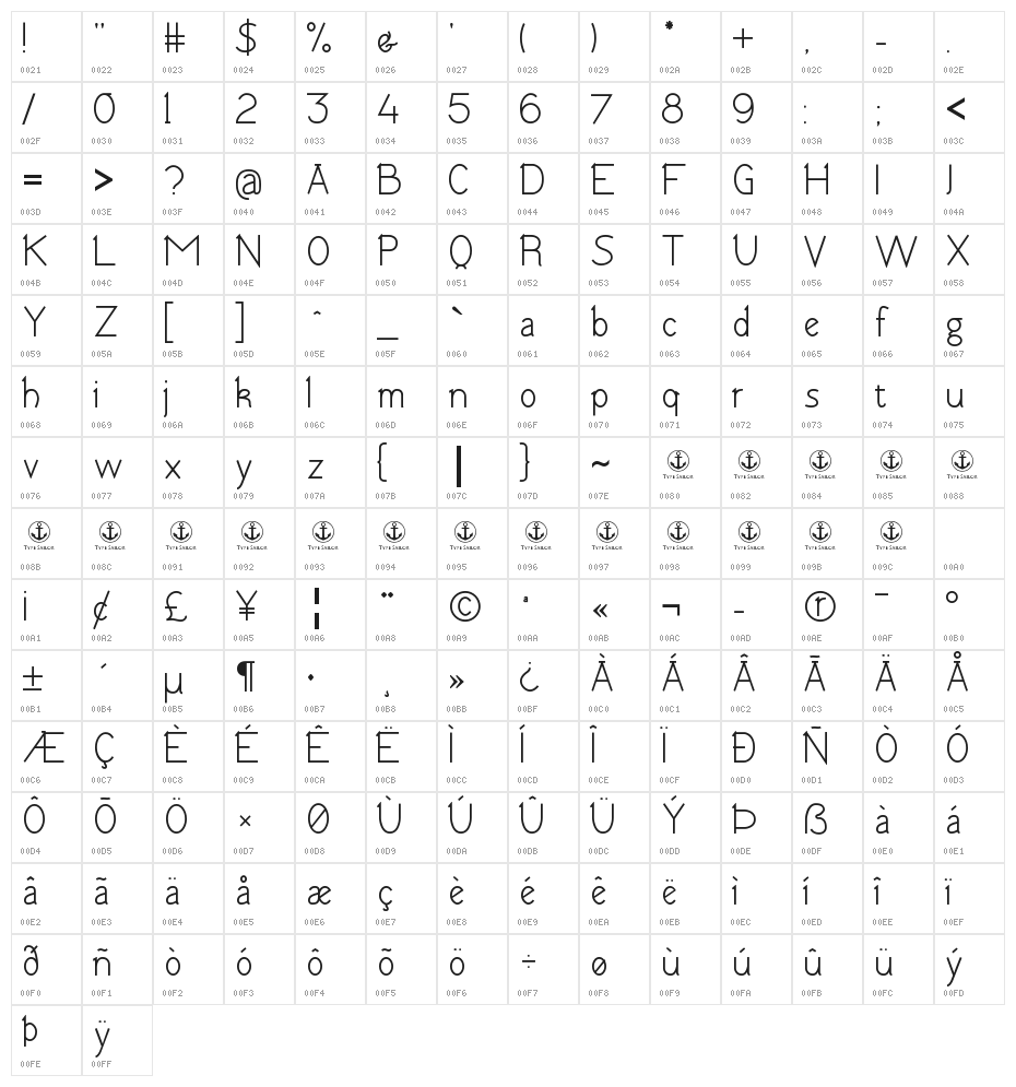 Tomsk Bold Character Map