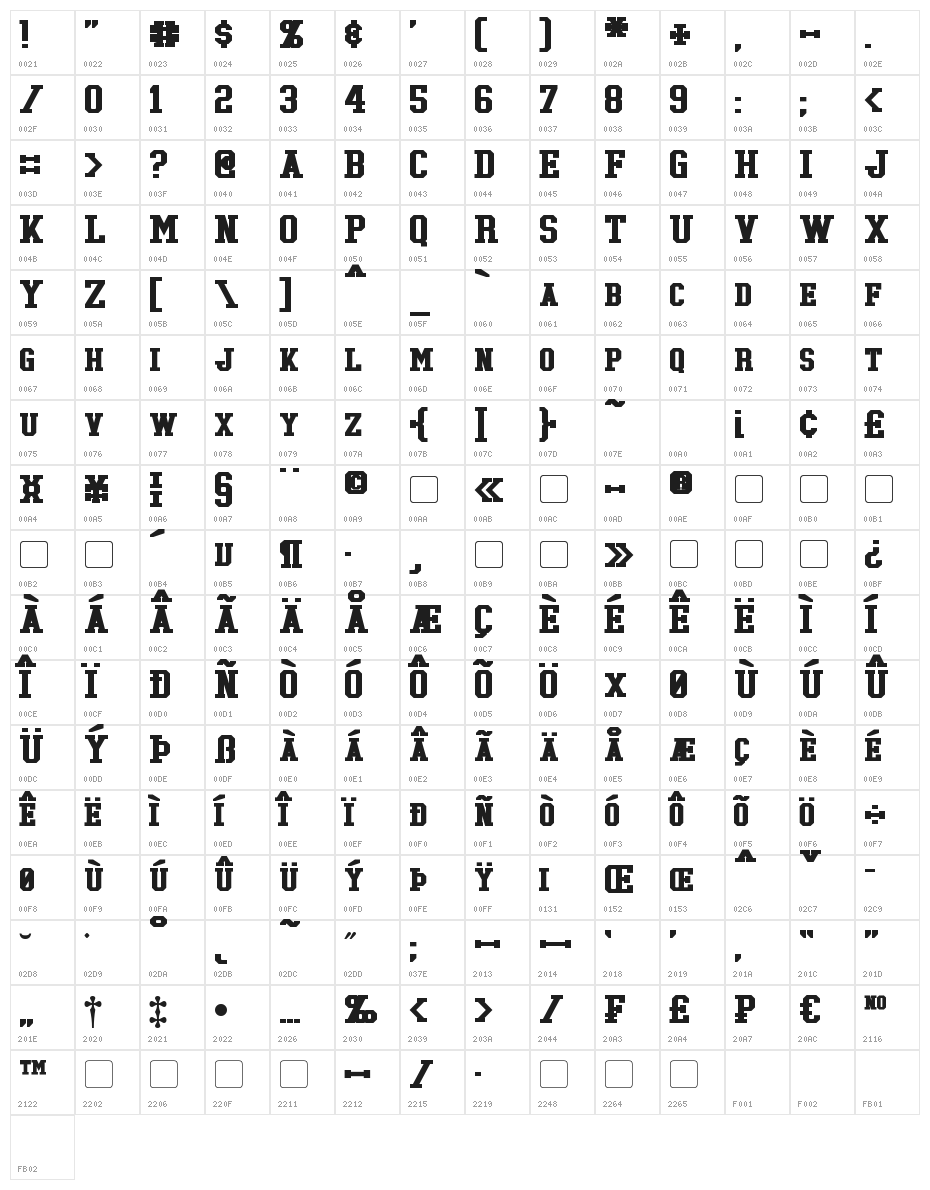 Tonopah Bold Character Map