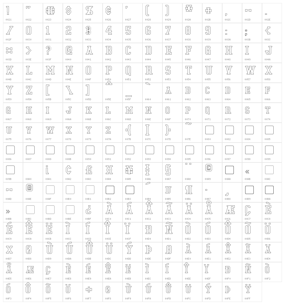 Tonopah Hollow Character Map