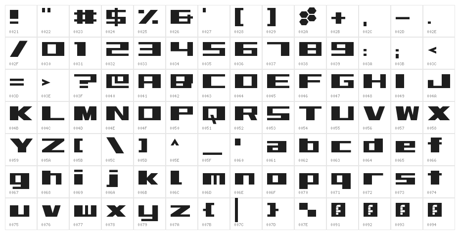 Toonami 99 Regular Character Map