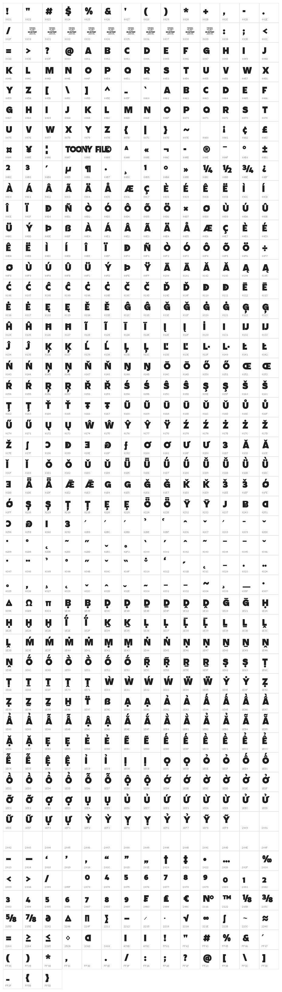 Toony Line Fill PERSONAL Regular Character Map