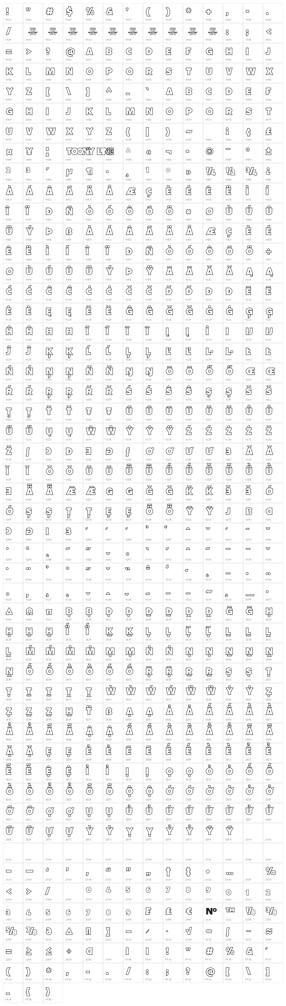 Toony Line PERSONAL Regular Character Map