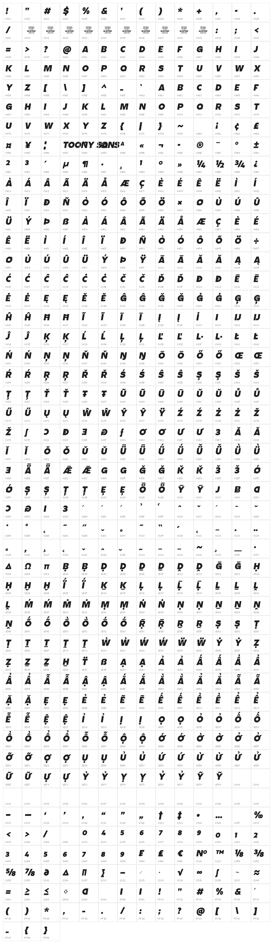 Toony Sans PERSONAL USE Italic Character Map