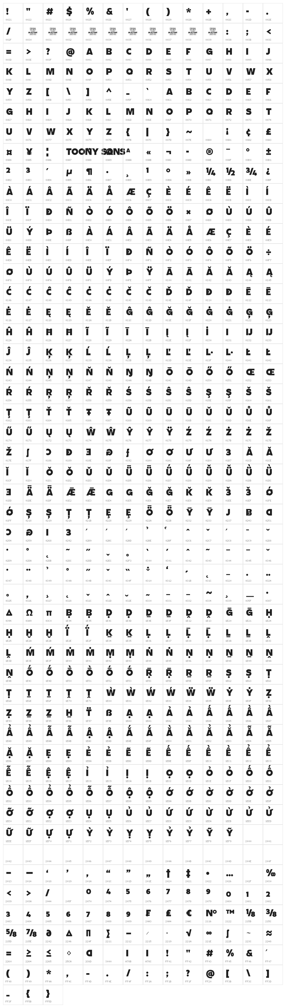 Toony Sans PERSONAL USE Regular Character Map