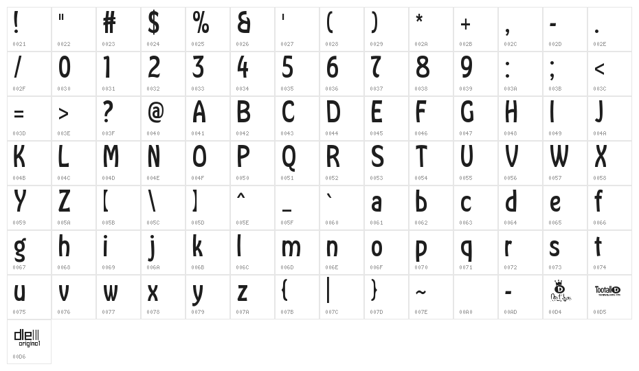 Tootall Character Map