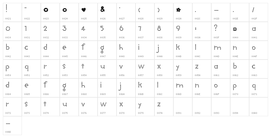 Tootlebug Character Map