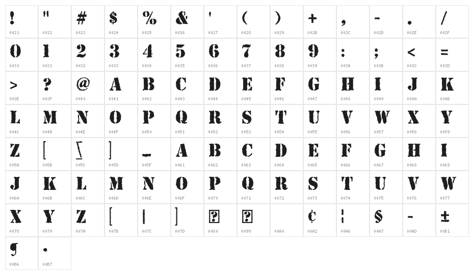 Top Secret Without Lines Bold Character Map