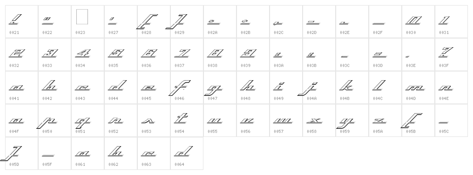Top Speed Outline Character Map