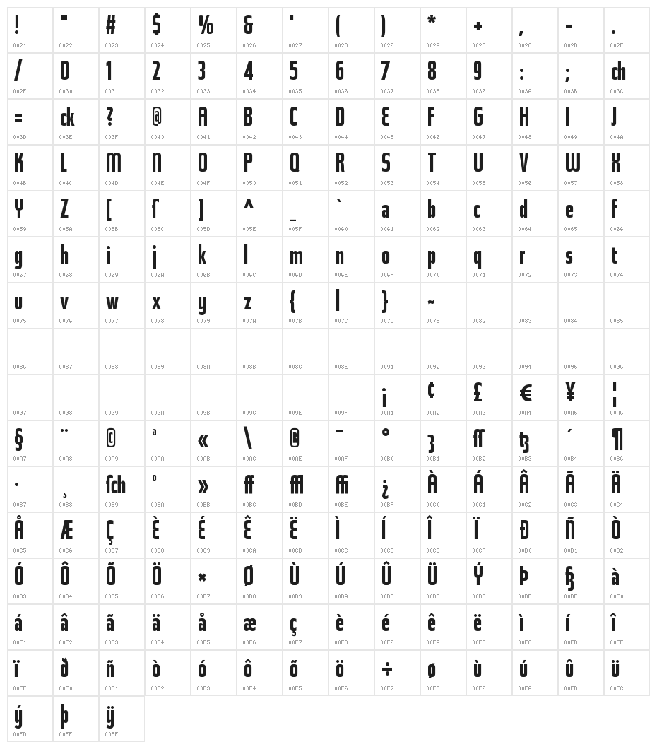 Topic Alternates Bold Character Map