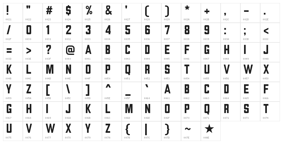 Topline regular Character Map