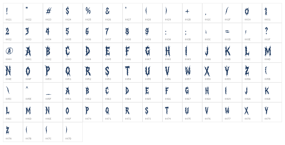 Torment Pulsation Regular Character Map