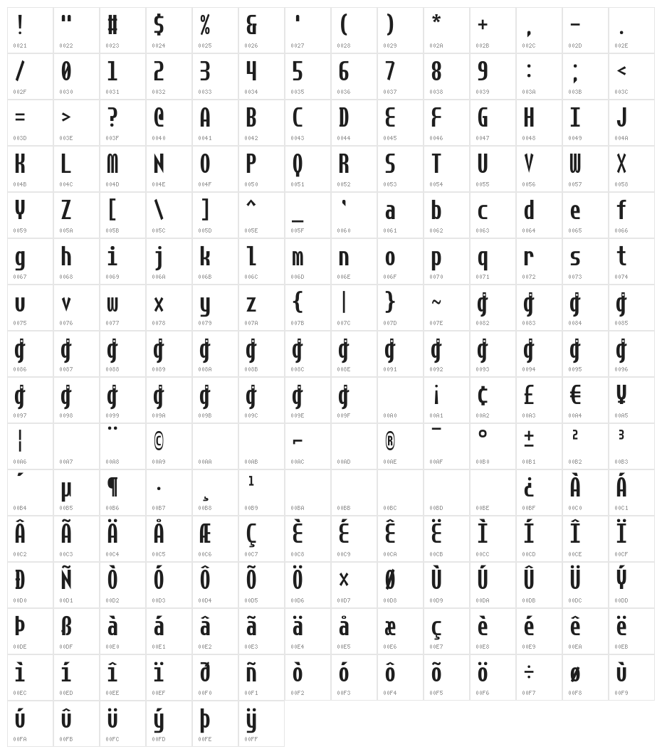 Torquemada Starved Bold Character Map