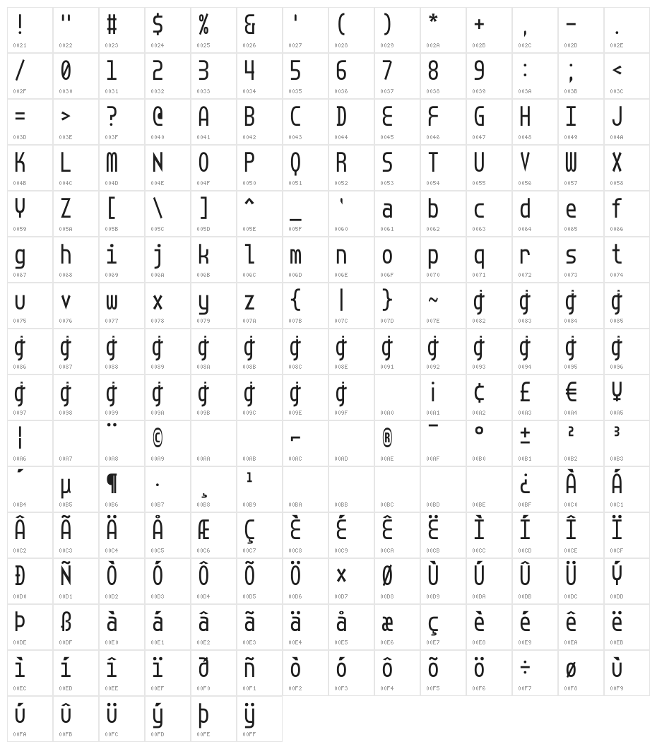 Torquemada Starved Character Map