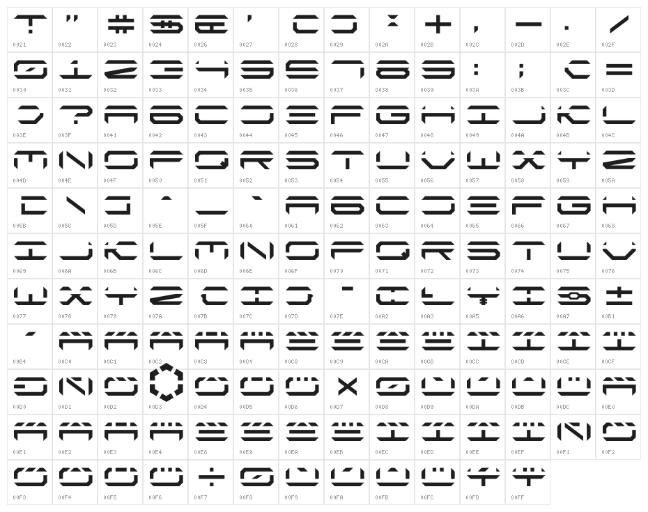 TorweltenMono Character Map