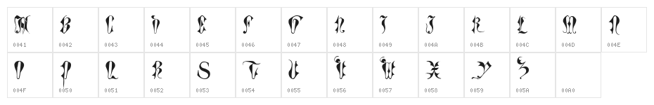 Tory Gothic Caps Character Map