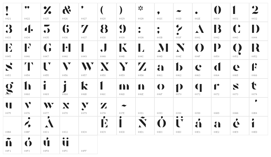 Tostada Regular Character Map
