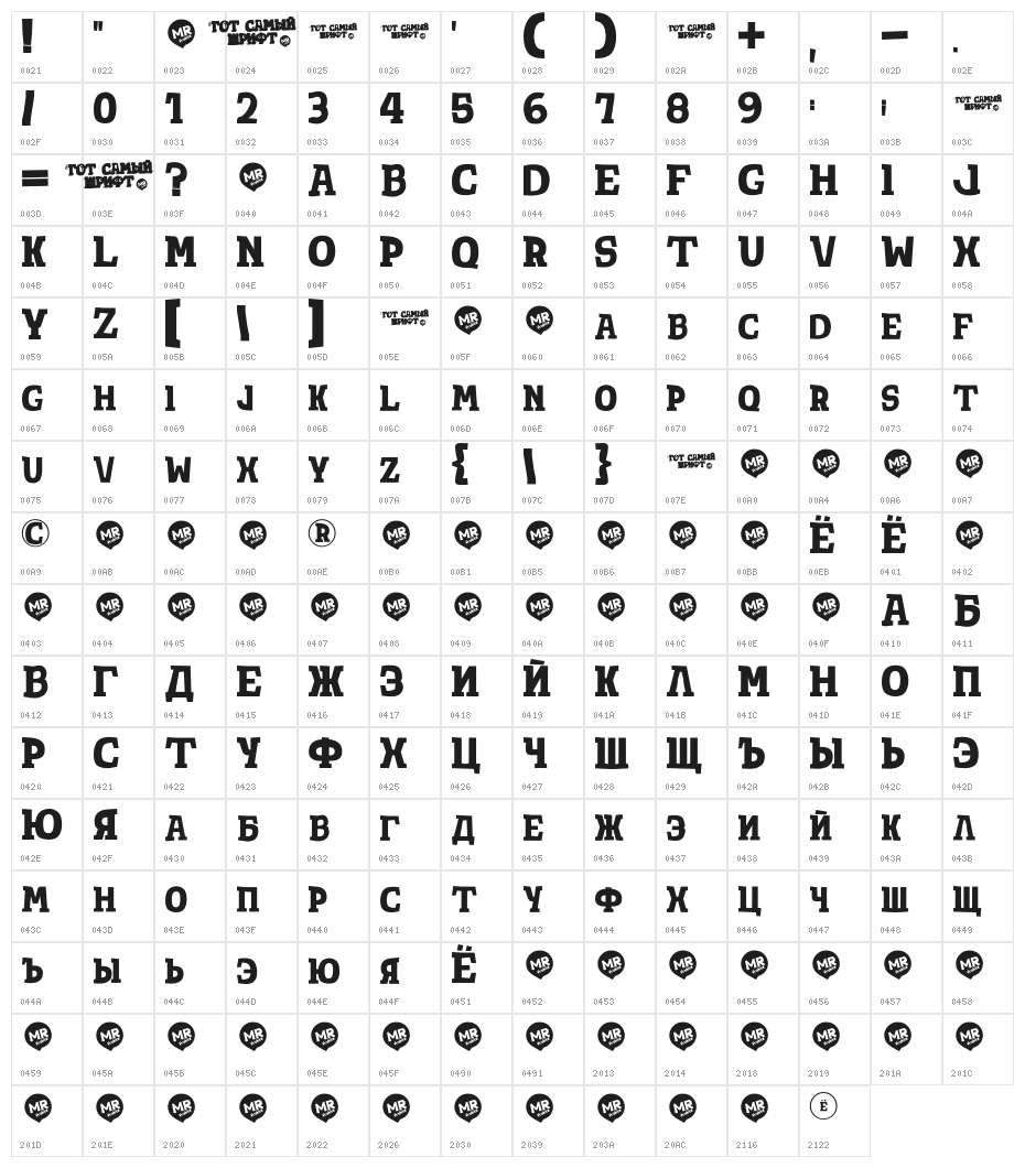 TotShrift-BoldBold Character Map