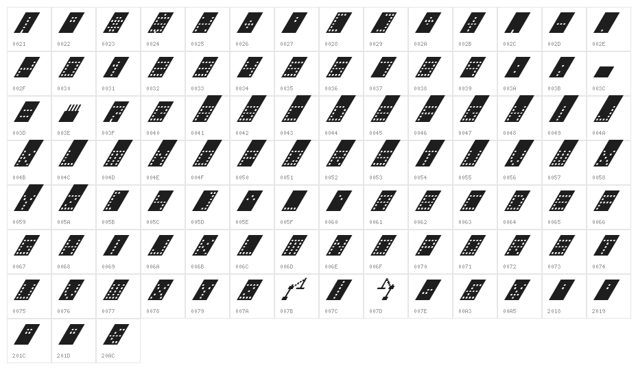 Tower Block Italic Character Map