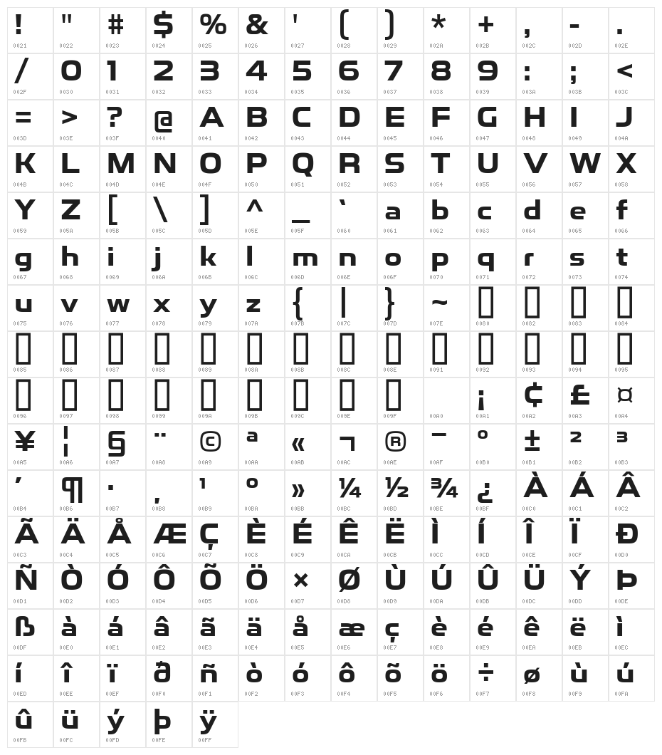ToxigenesisRg-Bold Character Map