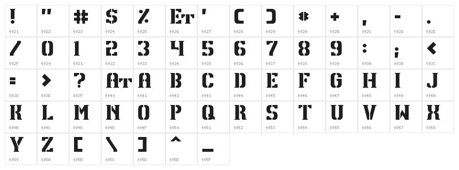 TPF U13 Character Map